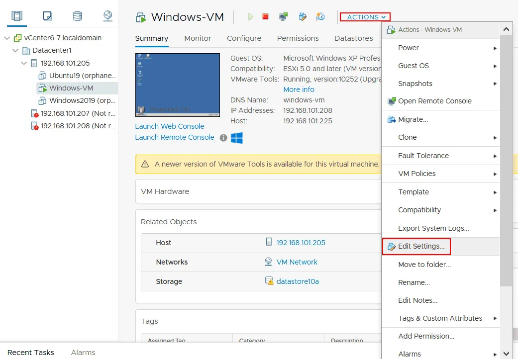 Editar ajustes de VM para conectar unidad USB a máquina virtual VMware