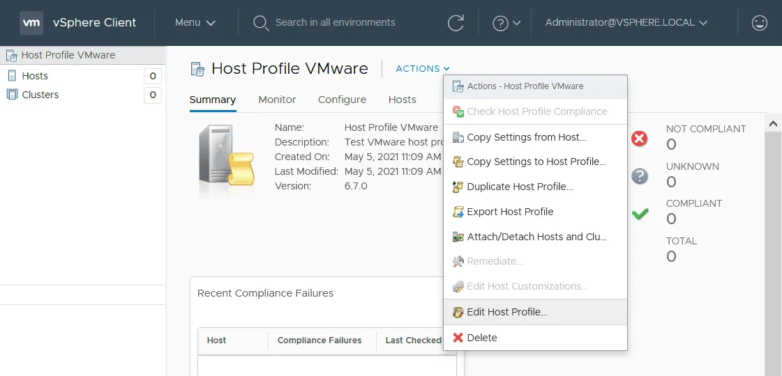 Editing a VMware Host Profile in VMware vSphere Client
