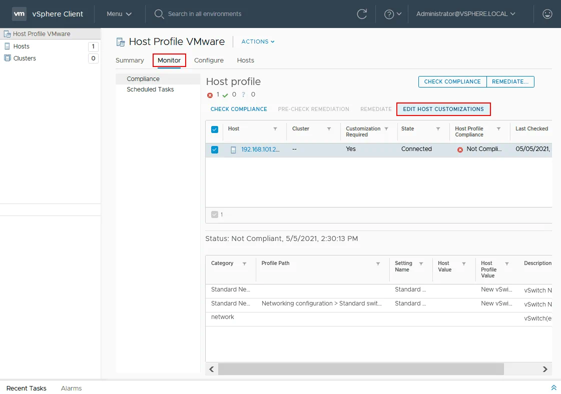 How to edit host customizations for a host profile
