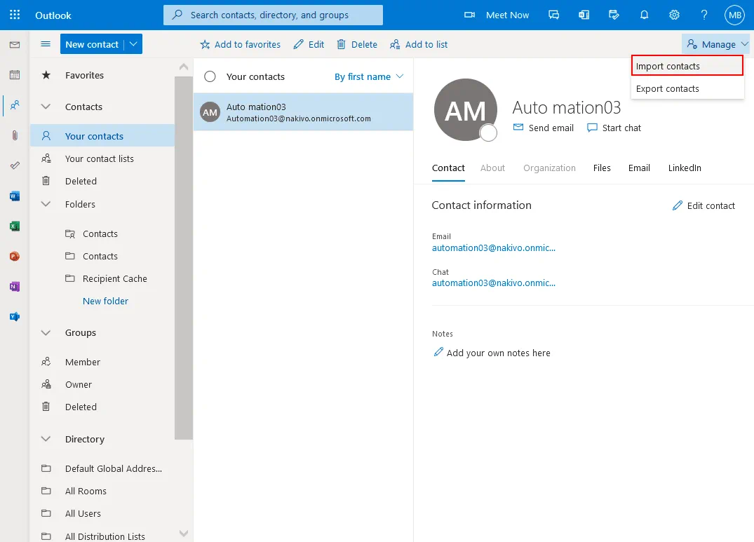How to import contacts in Outlook Online