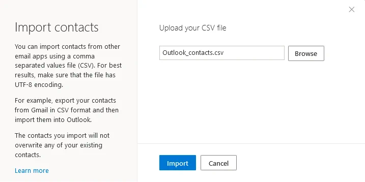 Import CSV to Outlook Online or how to upload contacts to Outlook