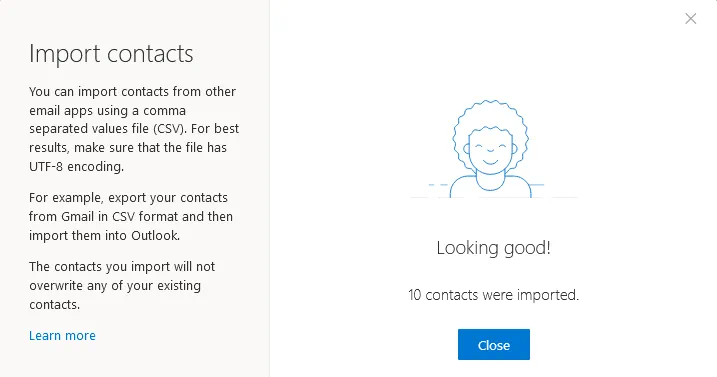 Importing contact to Outlook Online (finished)