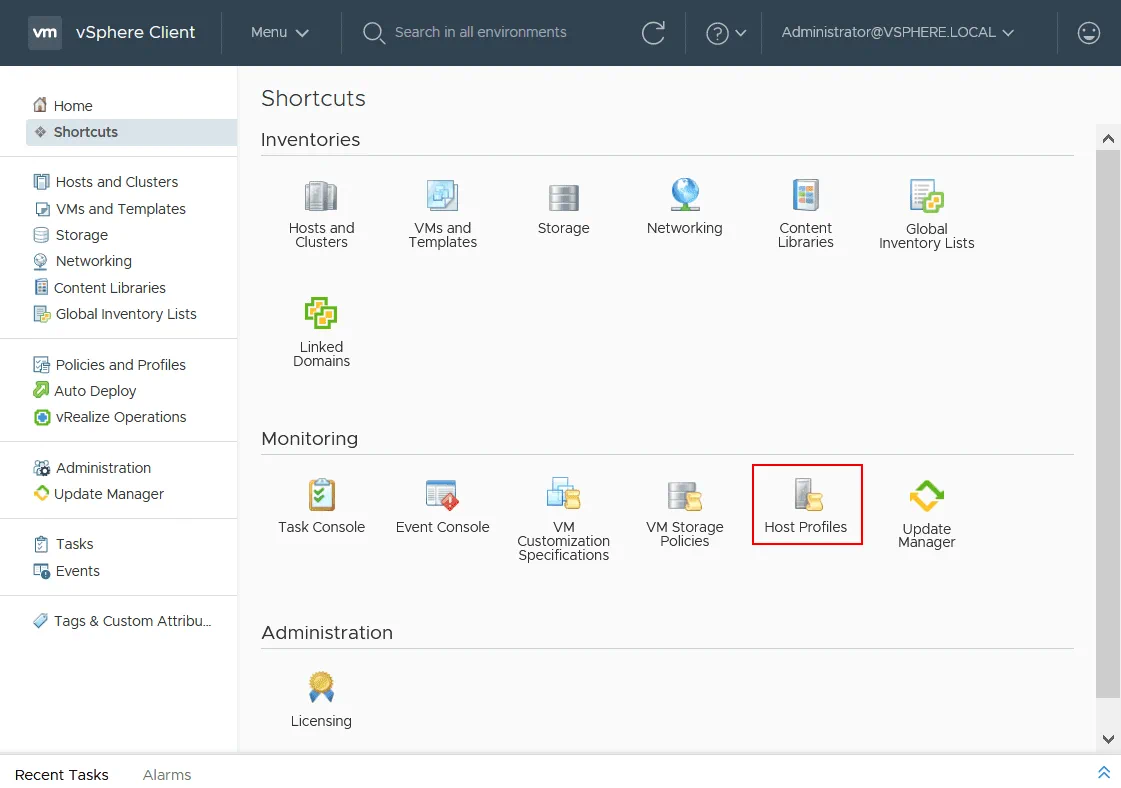 Opening VMware Host Profiles in VMware vSphere Client