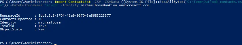 Outlook import contacts in PowerShell – done