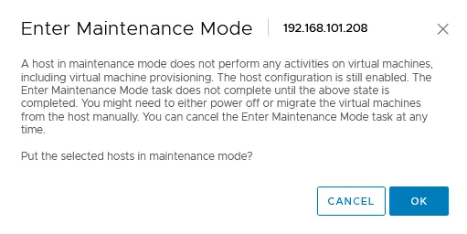 The notification message is displayed when you put the host into the maintenance mode