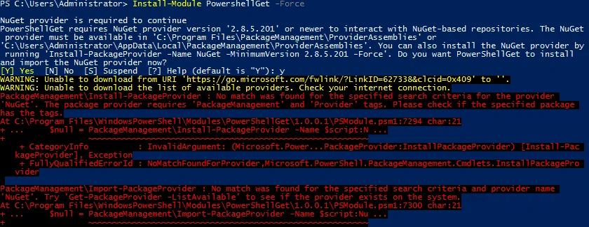 Trying to install the PowerShellGet module