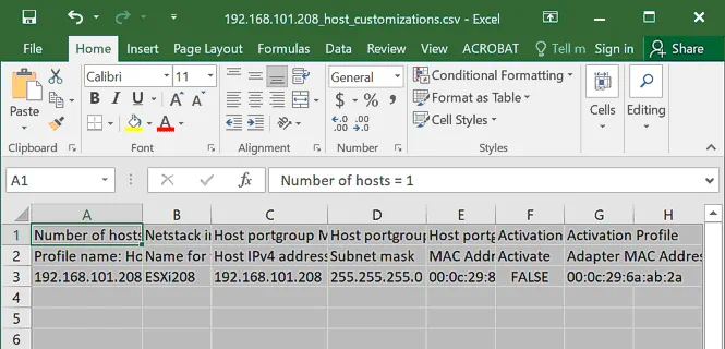 VMware ESXi host customizations are exported to a CSV file