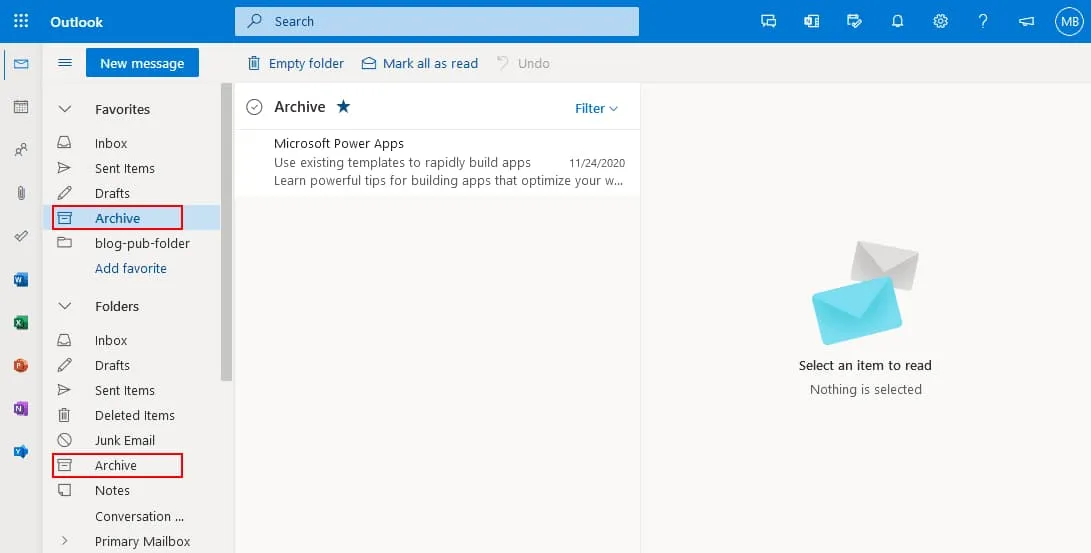 Checking-the-Archive-folder-in-the-web-version-of-Outlook-to-find-old-emails