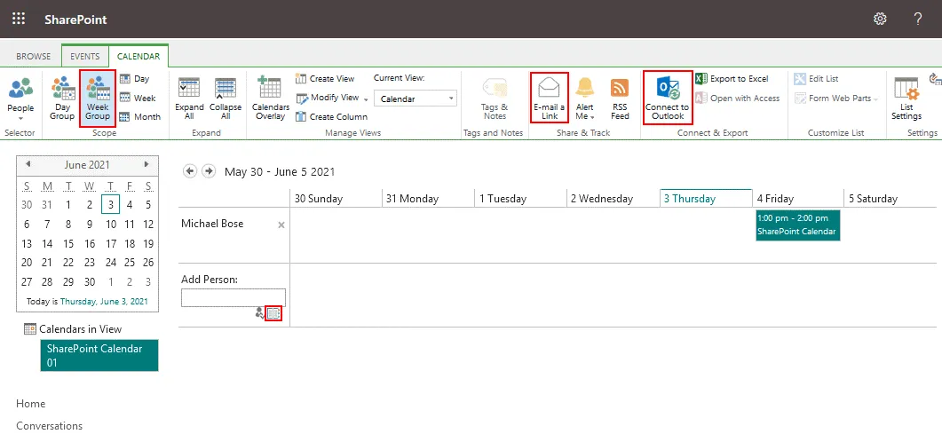 A group SharePoint calendar view