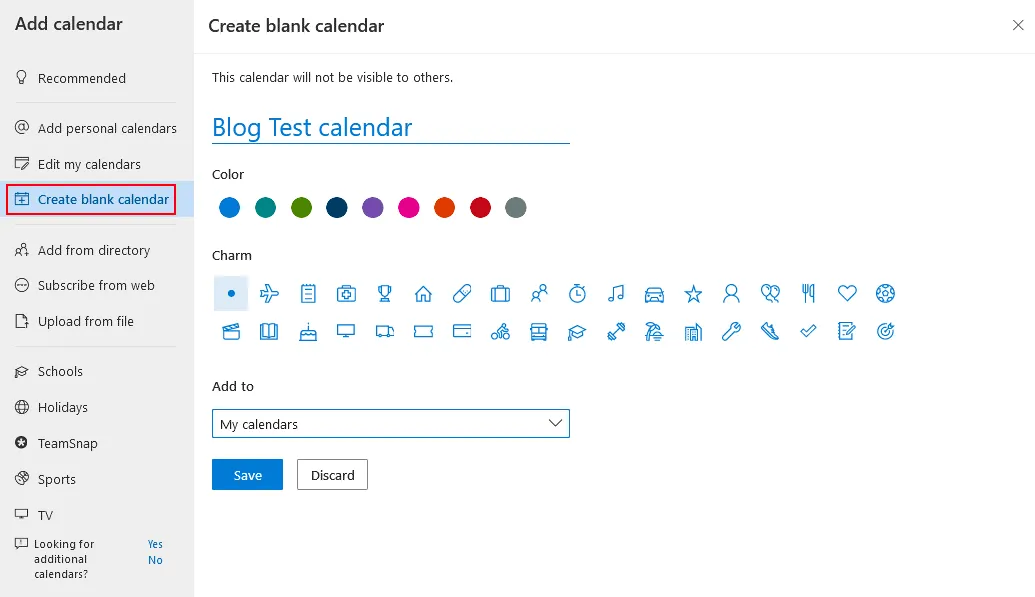 Créer un nouveau calendrier dans Outlook Online