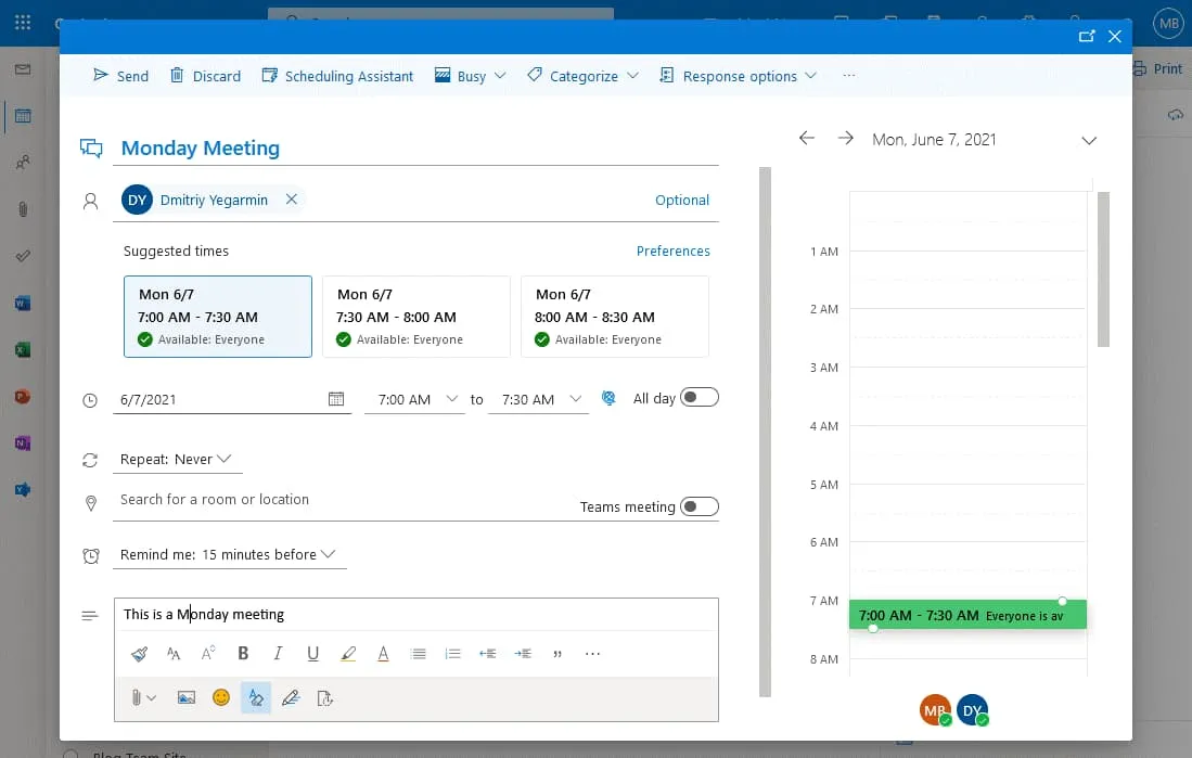 Création d'un nouvel événement dans un calendrier dans Outlook Online