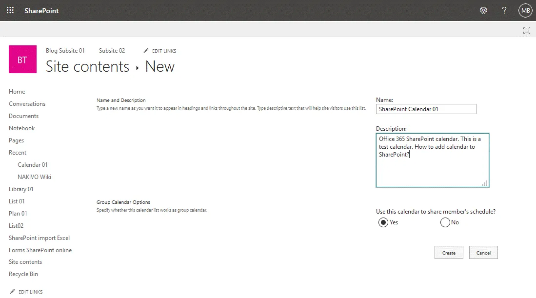 How to set up SharePoint – creating a new SharePoint calendar