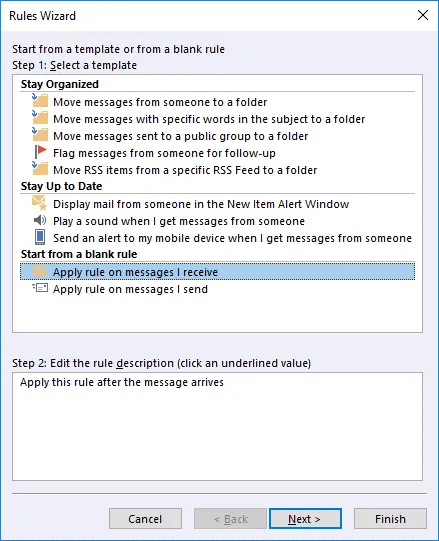 Applying the email forwarding rule after the message arrives