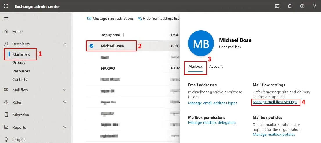 Configuring Office 365 email forwarding in the Exchange admin center