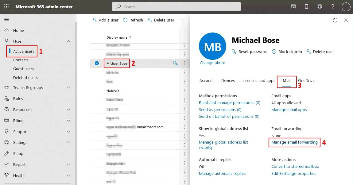 Configuring Office 365 email forwarding in the Office 365 admin center