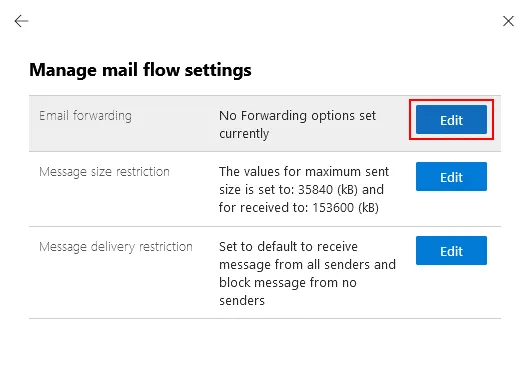 Editing email forwarding settings in the Exchange admin center