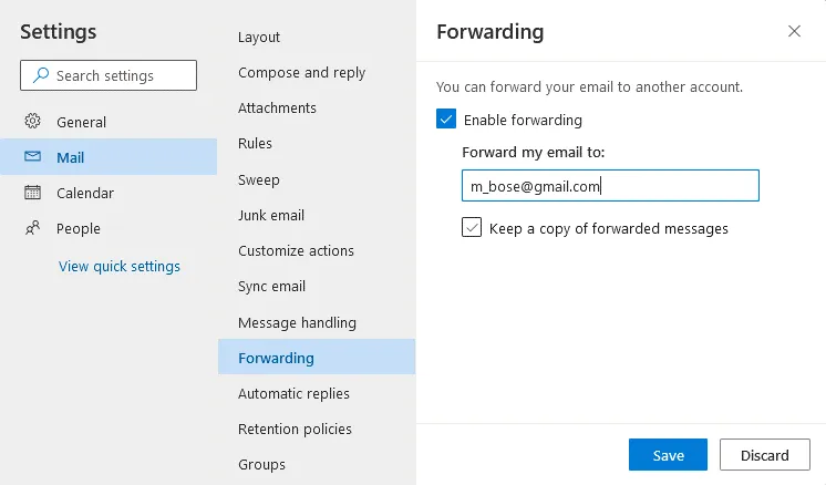 How to forward Office 365 email to Gmail in Outlook web mail