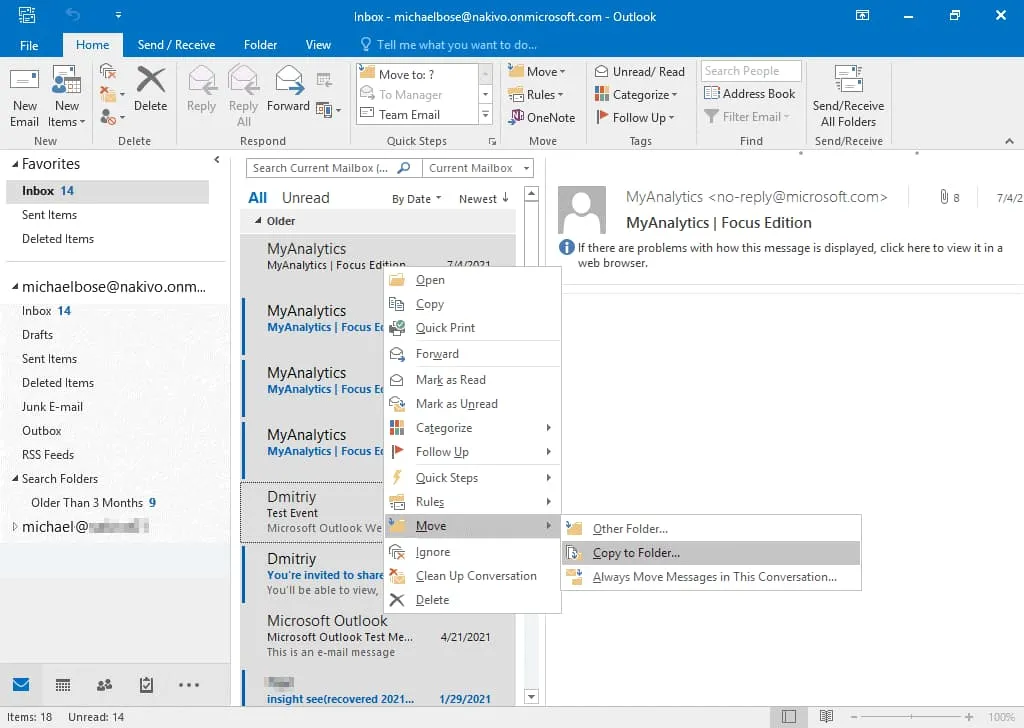Office 365 email to another account in Office 365 Outlook