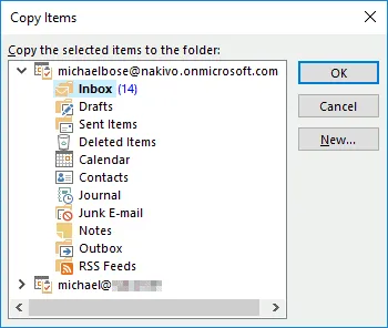 Selecting a destination email folder in Microsoft Office Outlook