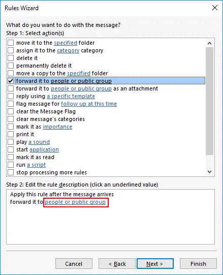 Selecting an email address to which messages should be forwarded
