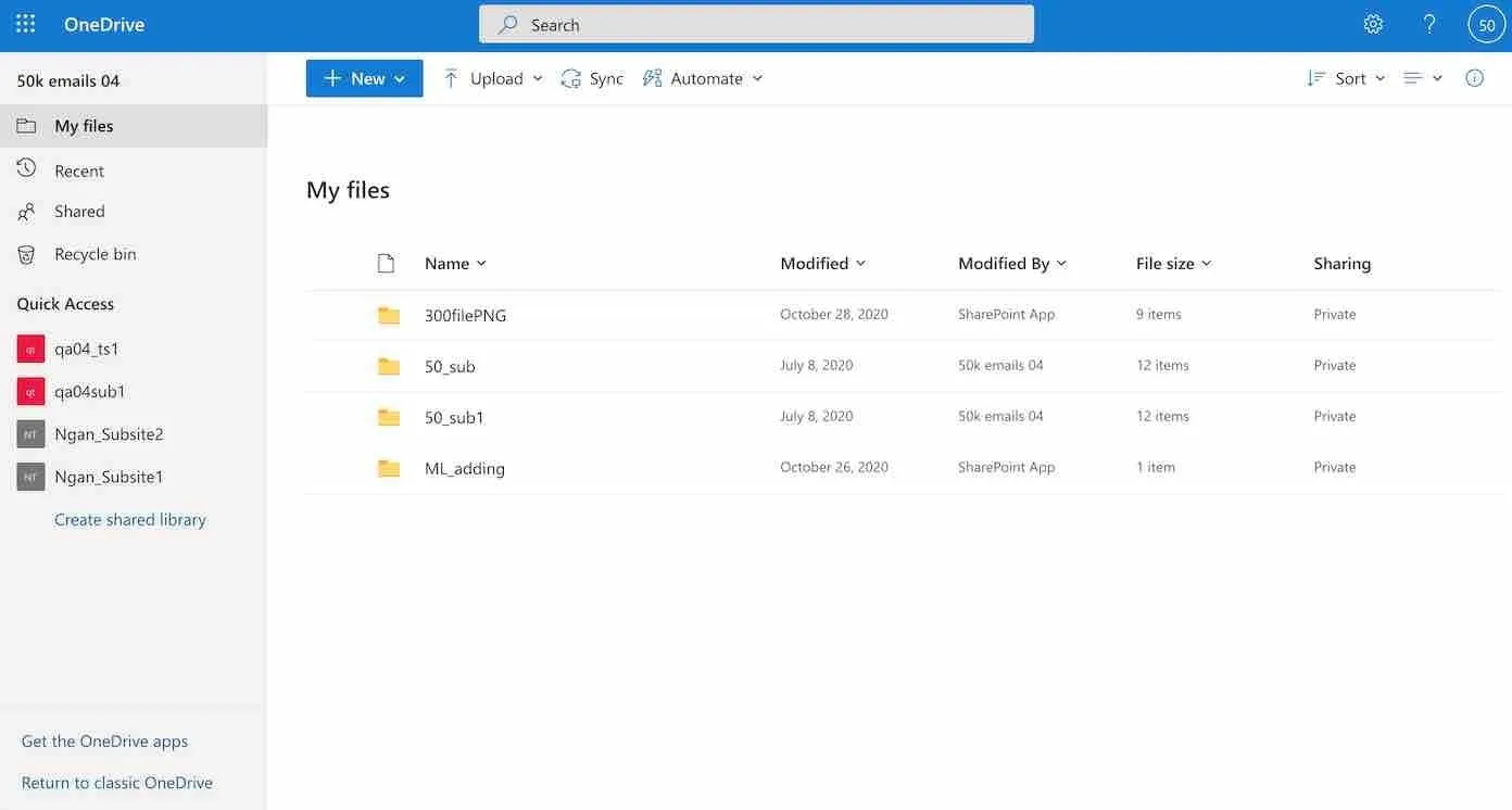 Microsoft OneDrive interface
