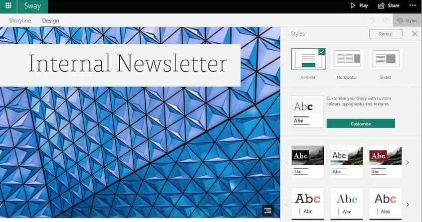 Microsoft Sway interface