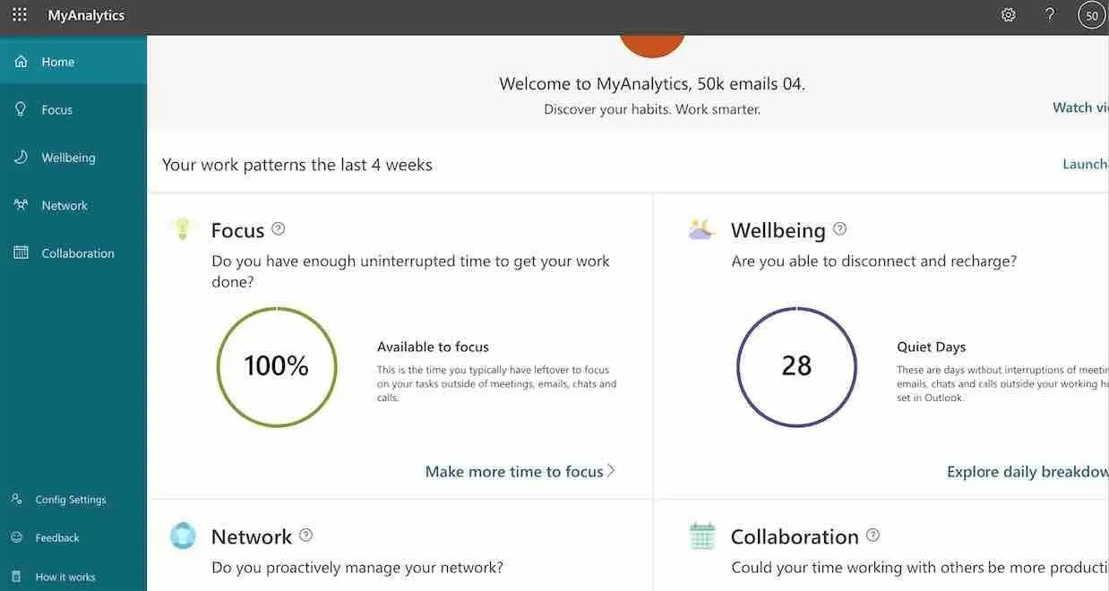 MyAnalytics interface
