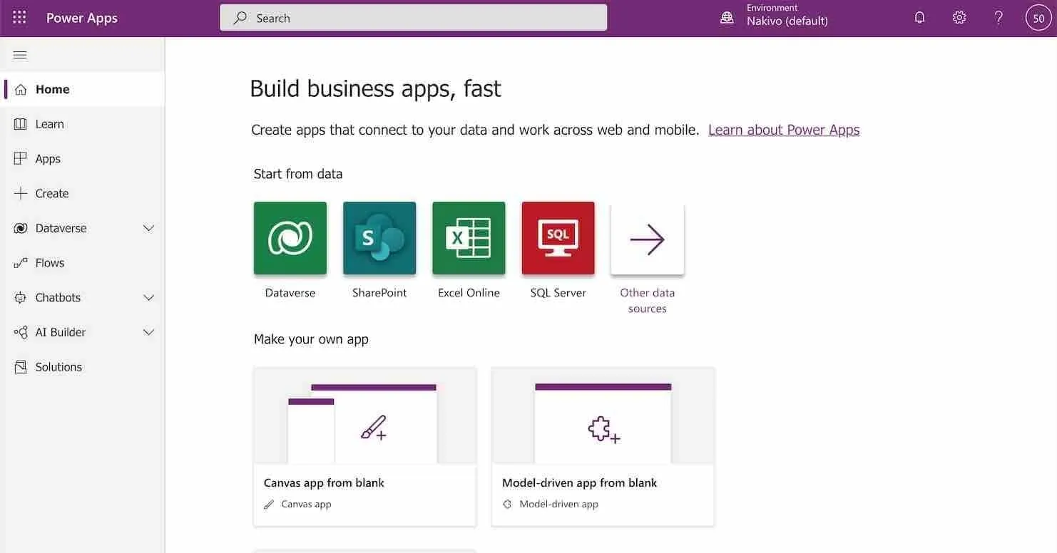 Power Apps interface