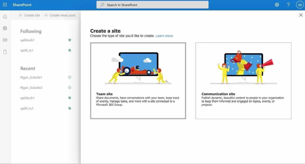 SharePoint Online interface