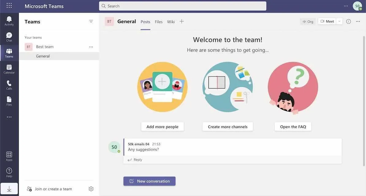 Teams interface