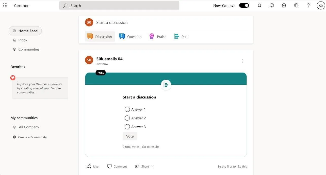 Yammer interface