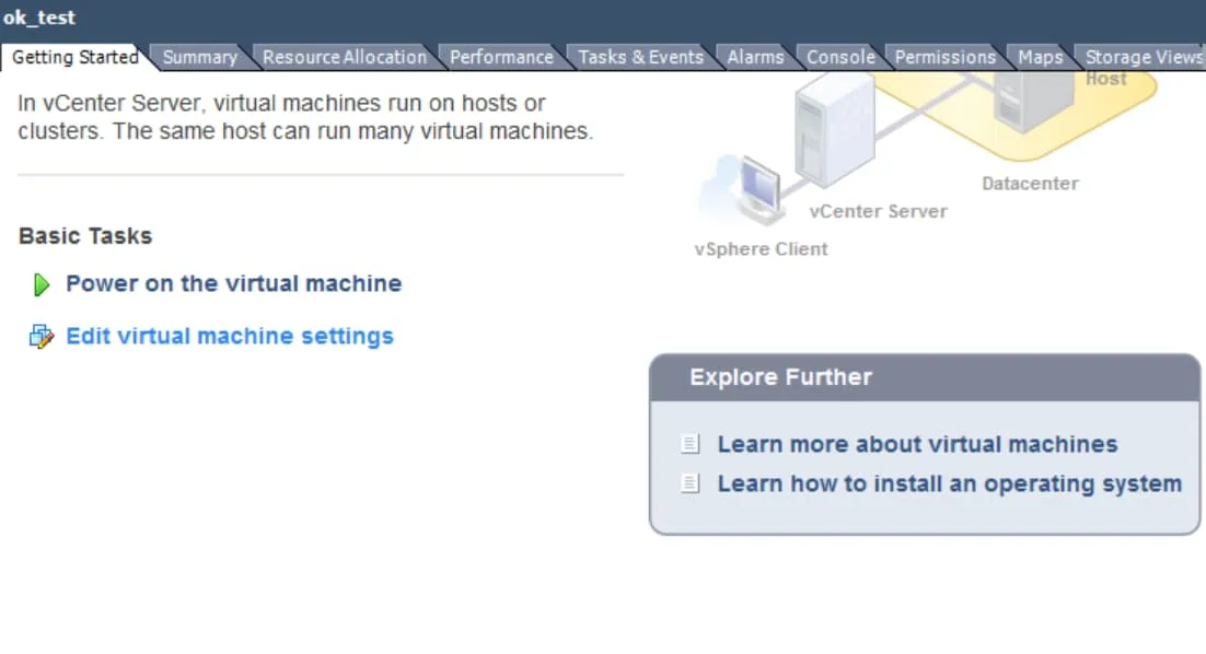 Panneau Hôtes et clusters dans vSphere Client pour Windows
