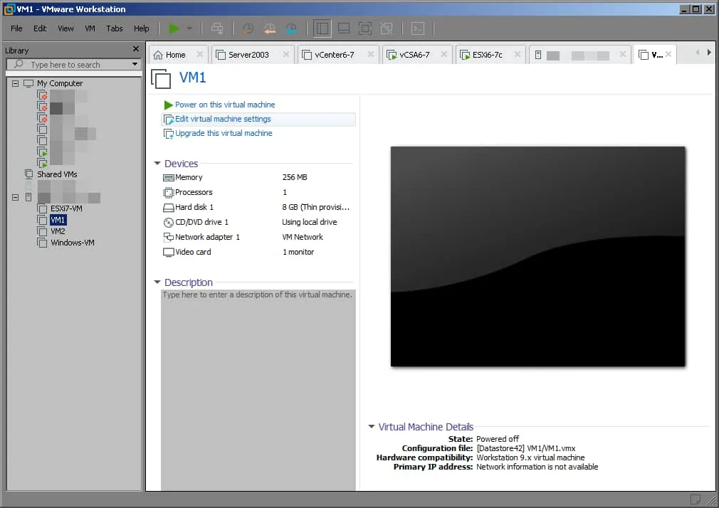 Écran d'accueil de VMware Workstation