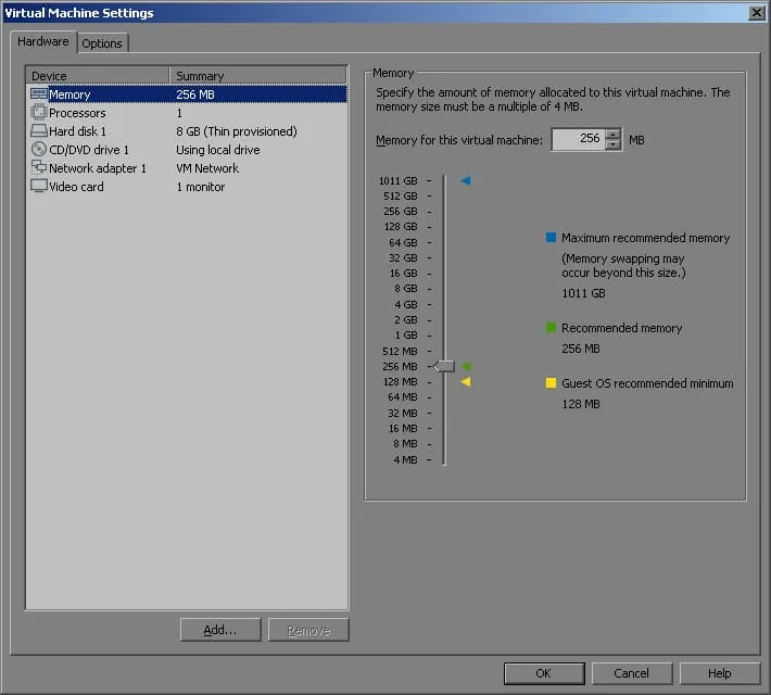 Virtual Machine Settings in Workstation