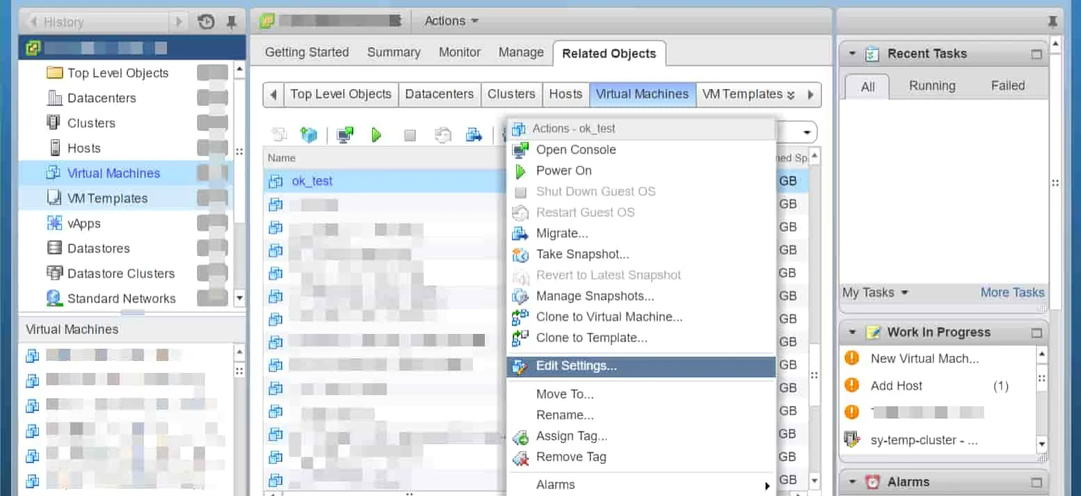 Onglet Virtuelle Maschinen dans vSphere Web Client