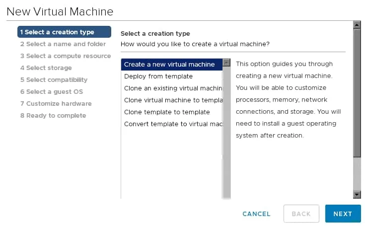 Creating a new VM for ESXi nested virtualization