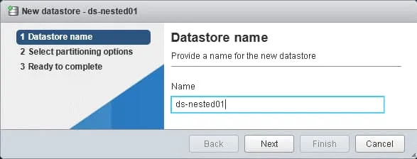 Entering a new datastore name