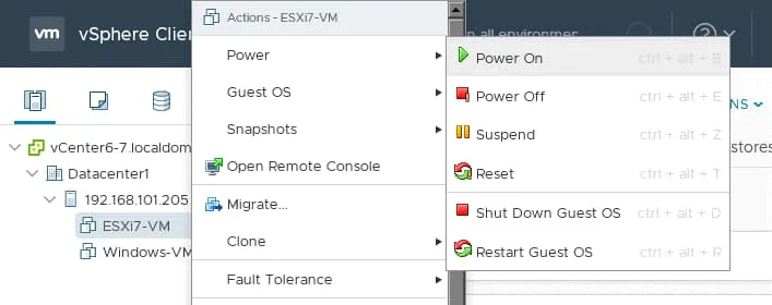 Starting a new ESXi 7 VM