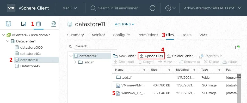 VMware nested virtualization - uploading an ISO image to install an OS on a nested VM