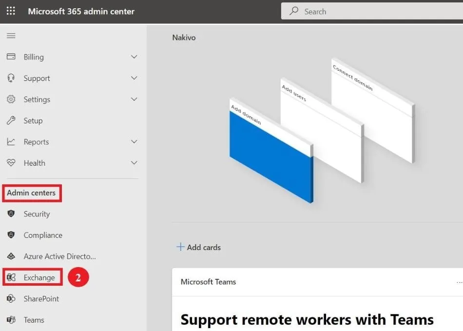 access exchange from microsoft 365 admin center