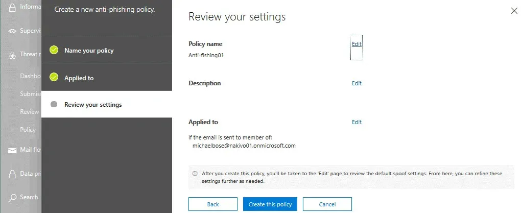 Review of a new anti-phishing policy