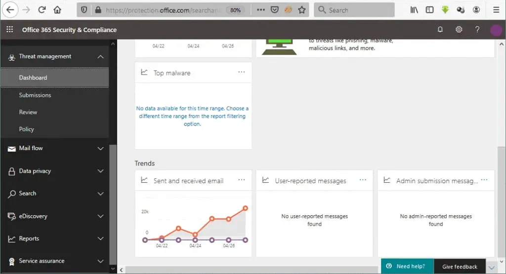 The web interface of Office 365 Advanced Threat Protection