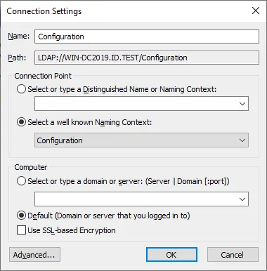 ADSI connection settings