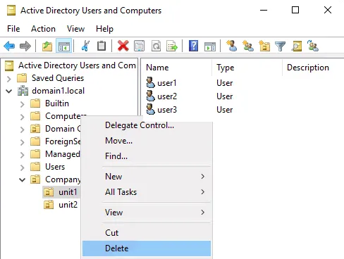Deleting users in Active Directory