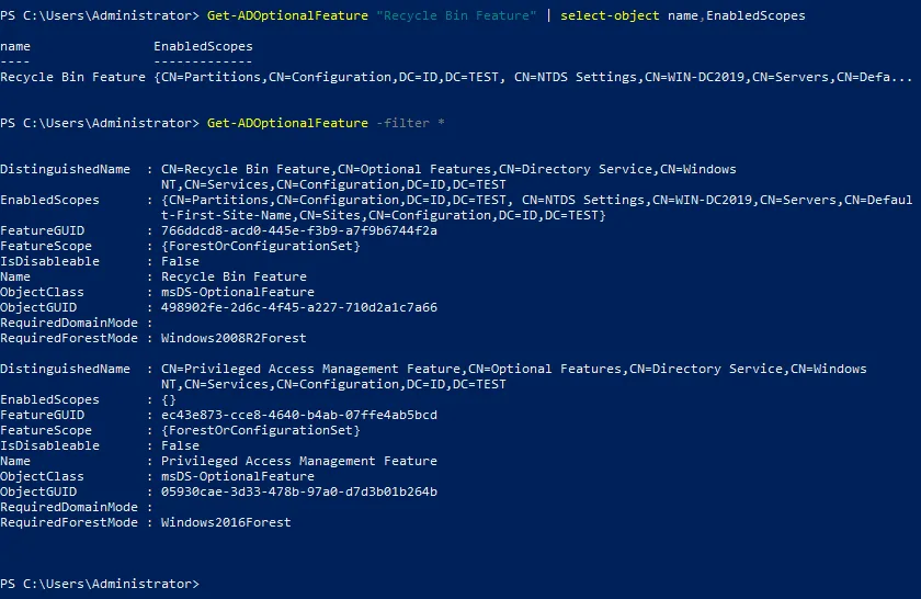 How to check that the AD Recycle Bin in enabled in PowerShell