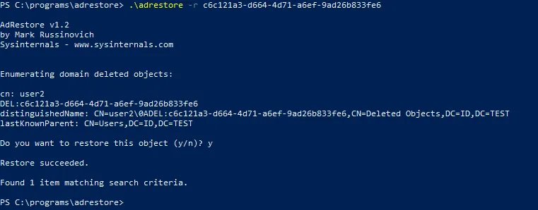 How to restore Active Directory object with ADRestore in PowerShell