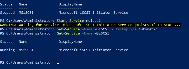 How to start the iSCSI initiator service in PowerShell