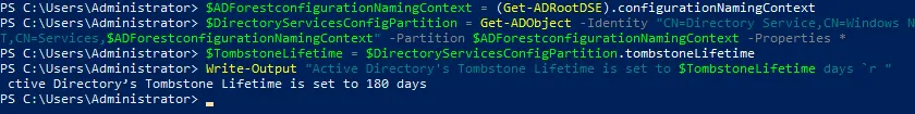 How to view AD Recycle Bin tombstone lifetime in PowerShell