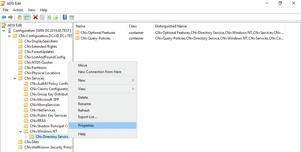 Opening properties for Directory Service