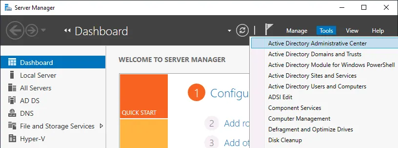 Opening the Active Directory Administrative Center